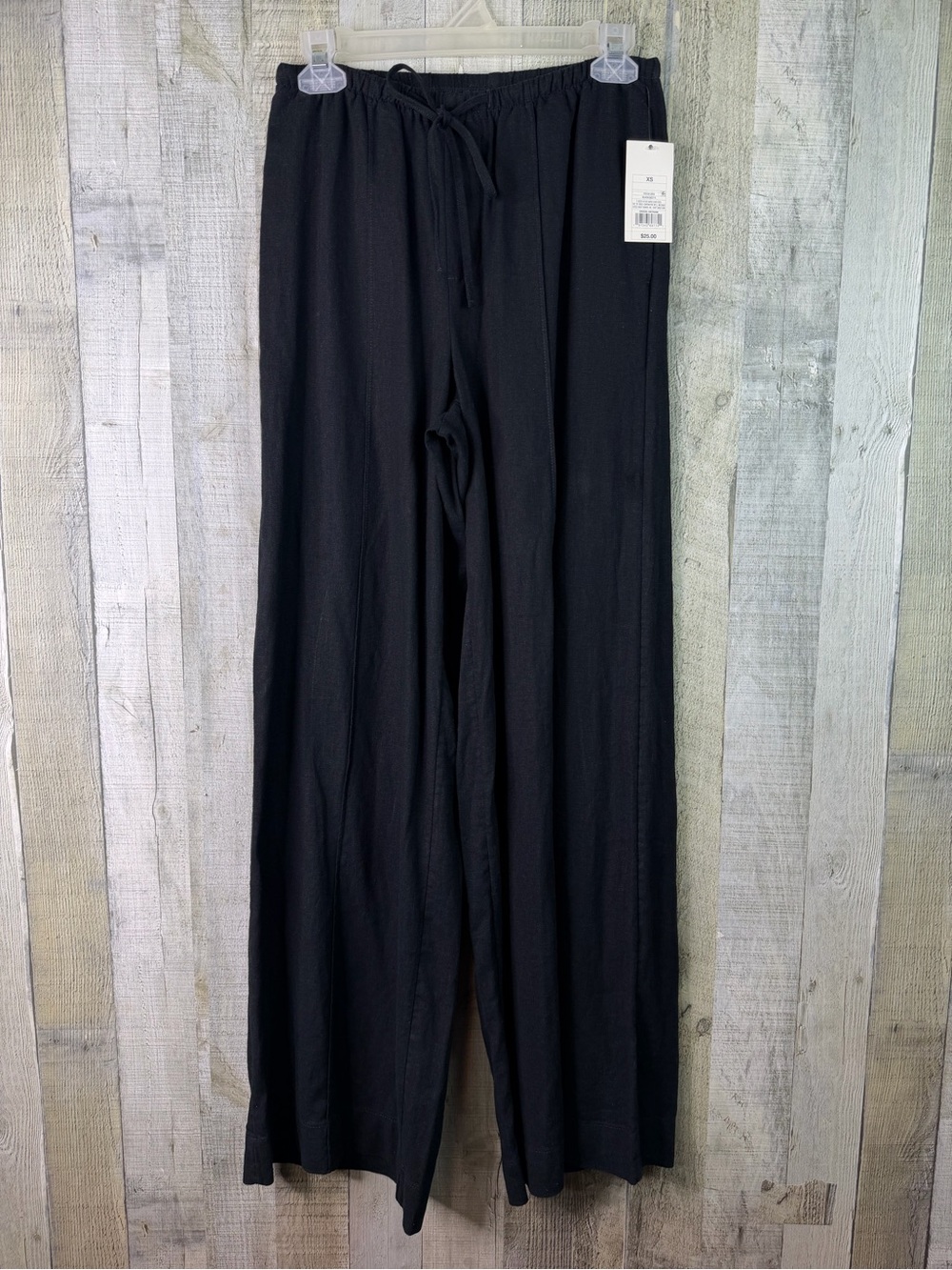 A New Day Size XS Linen Rayon Blend Black High Rise Wide Leg Pants Front Pockets